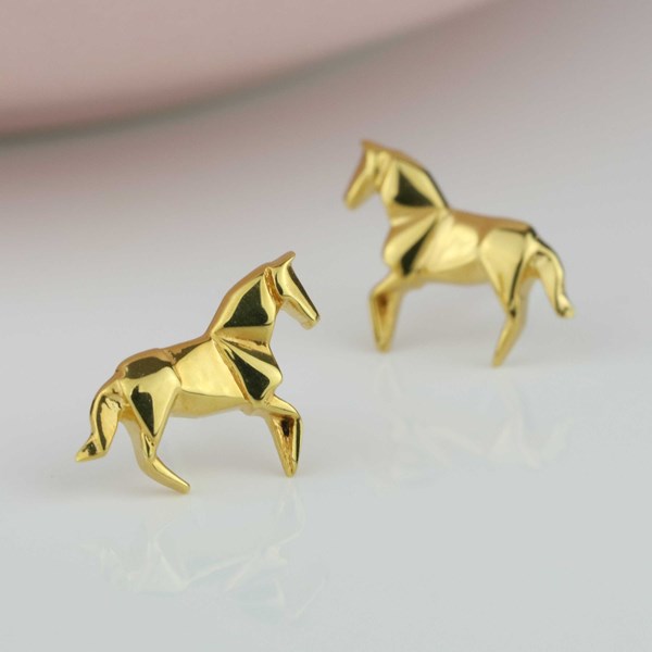 Sterling Silver And Gold Plated Origami Horse Earrings