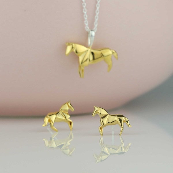 Sterling Silver And Gold Plated Origami Horse Earrings