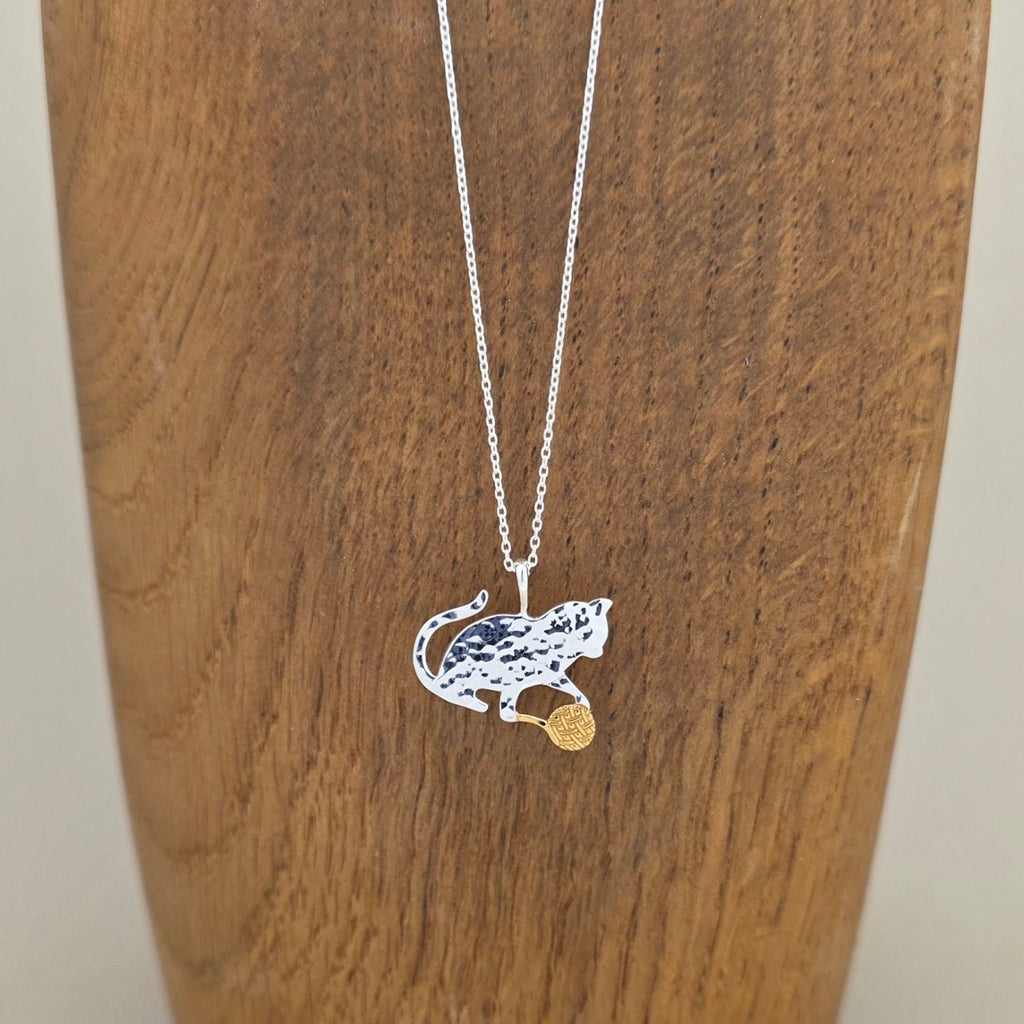 Sterling Silver Cat With Wool Necklace