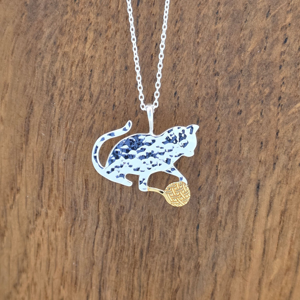 Sterling Silver Cat With Wool Necklace