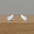 Sterling Silver Cats With Wool Stud Earrings
