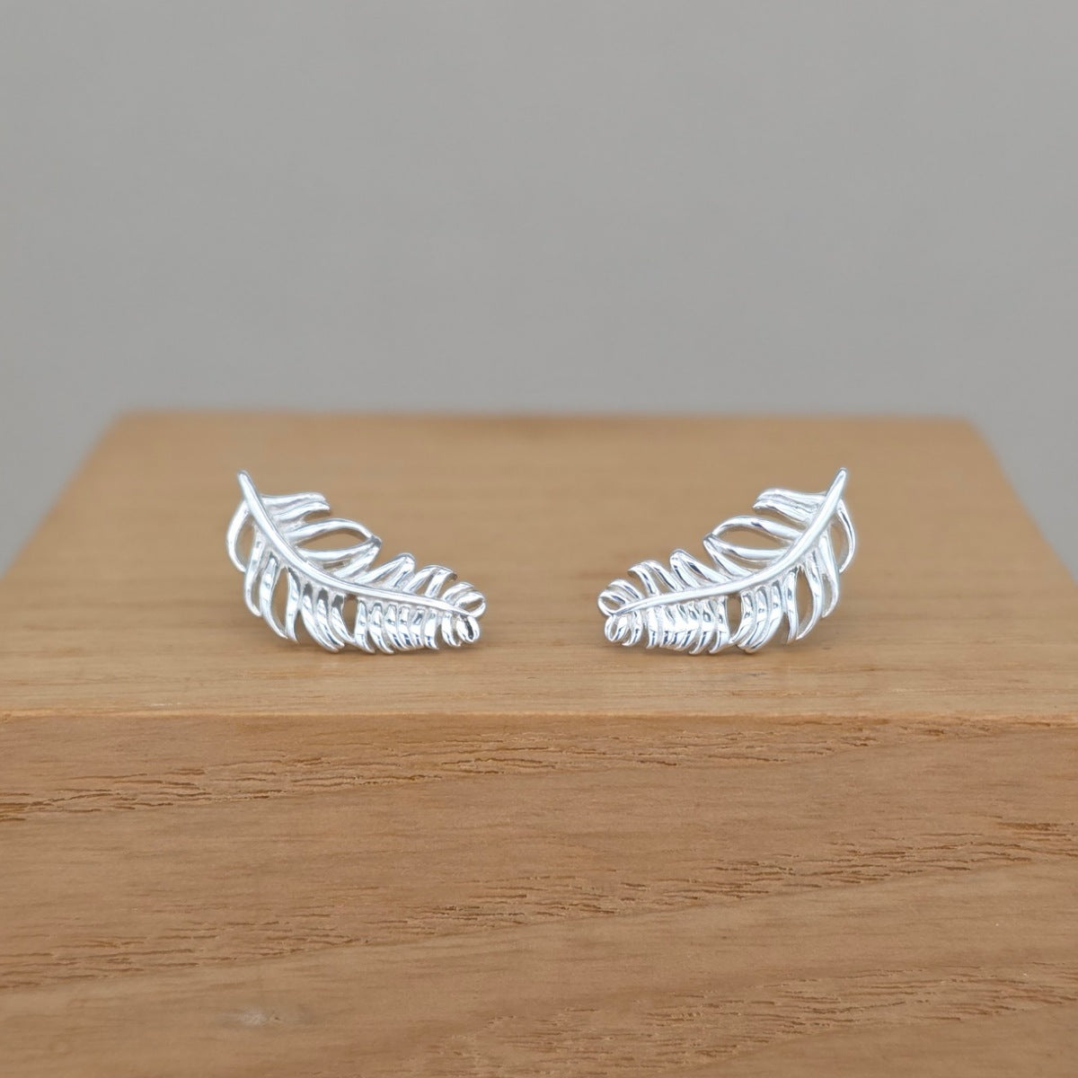 Sterling Silver Falling Feather Stud Earrings
