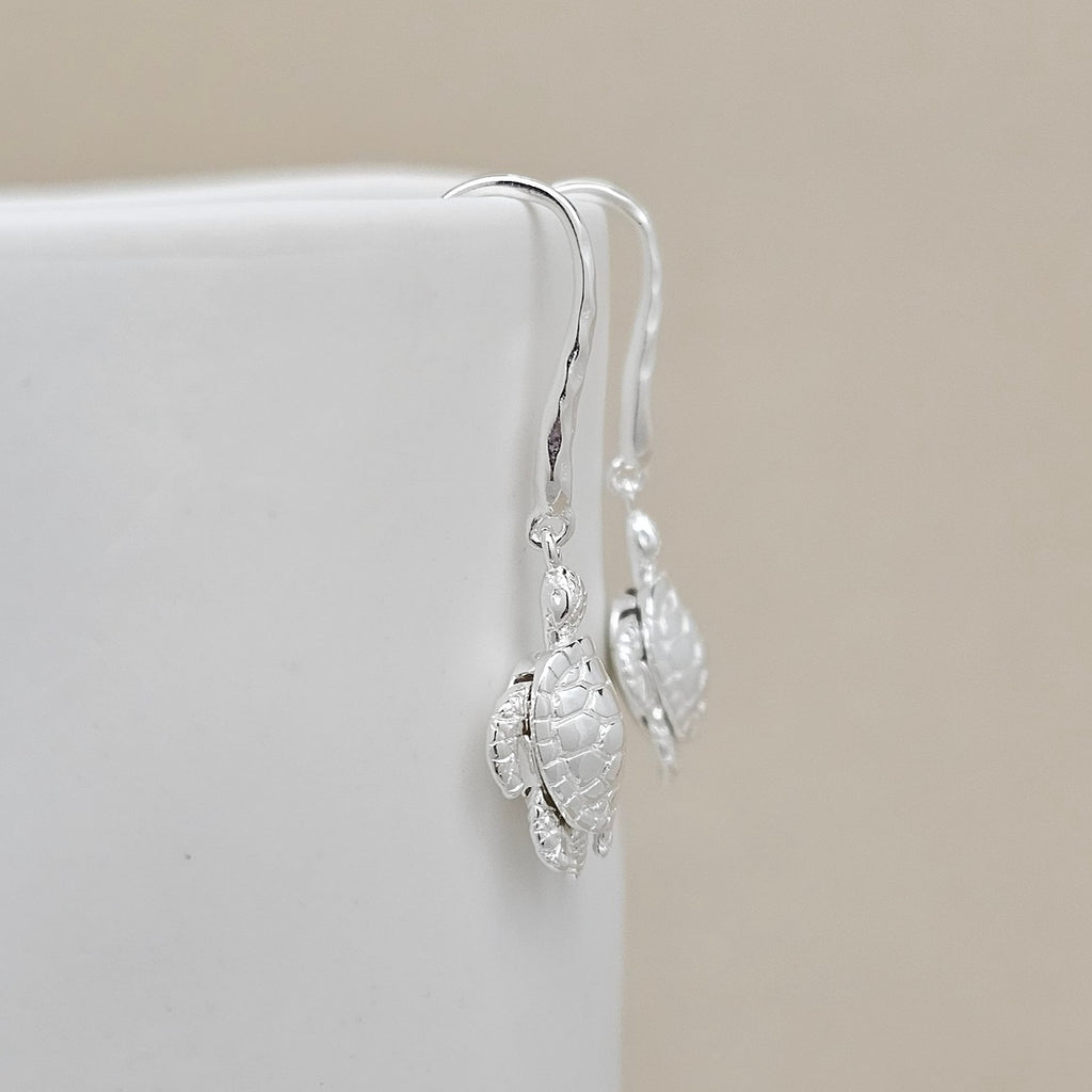 Sterling Silver Turtle Drop Earrings