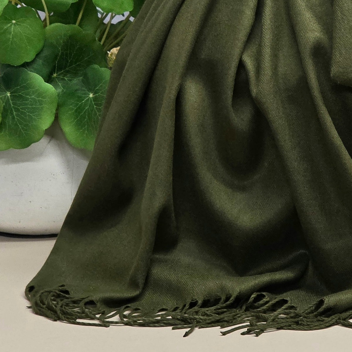 Super Soft Plain Pashmina Style Scarf in Olive Green