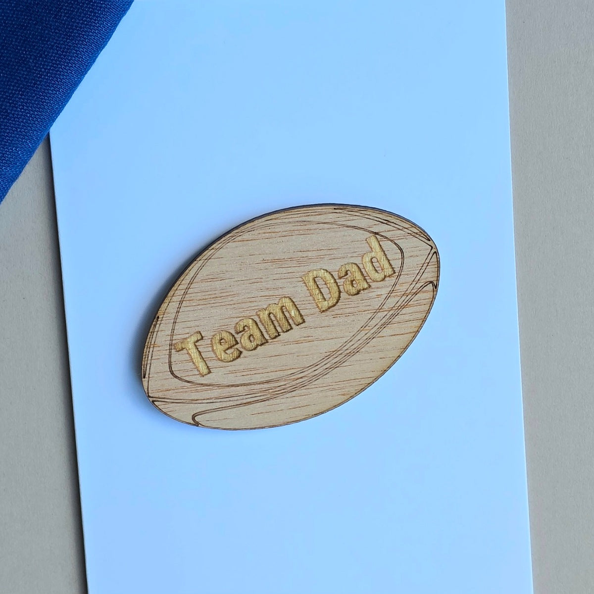 'Team Dad' Wooden Rugby Ball Token and Card