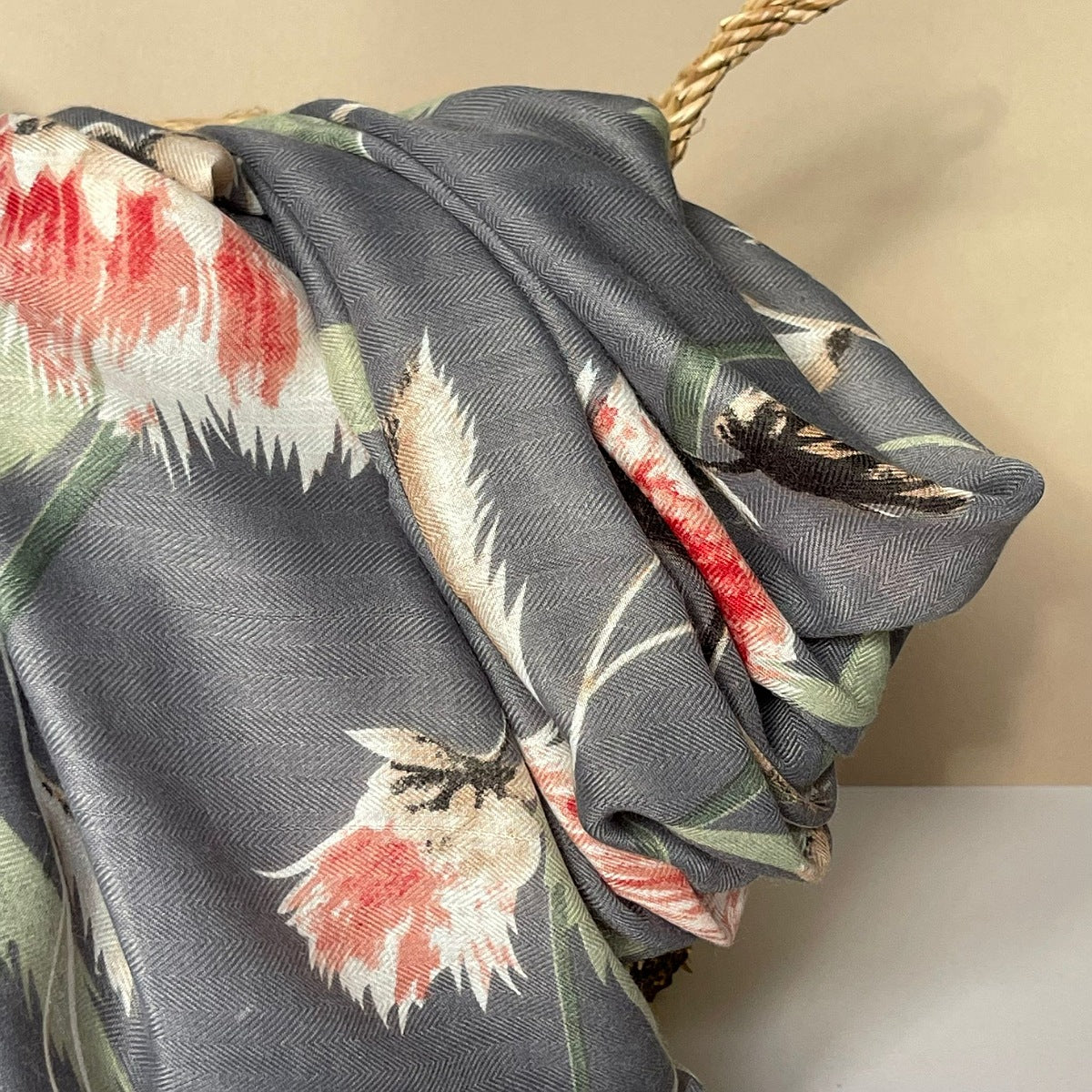 Thistle Print Scarf in Grey