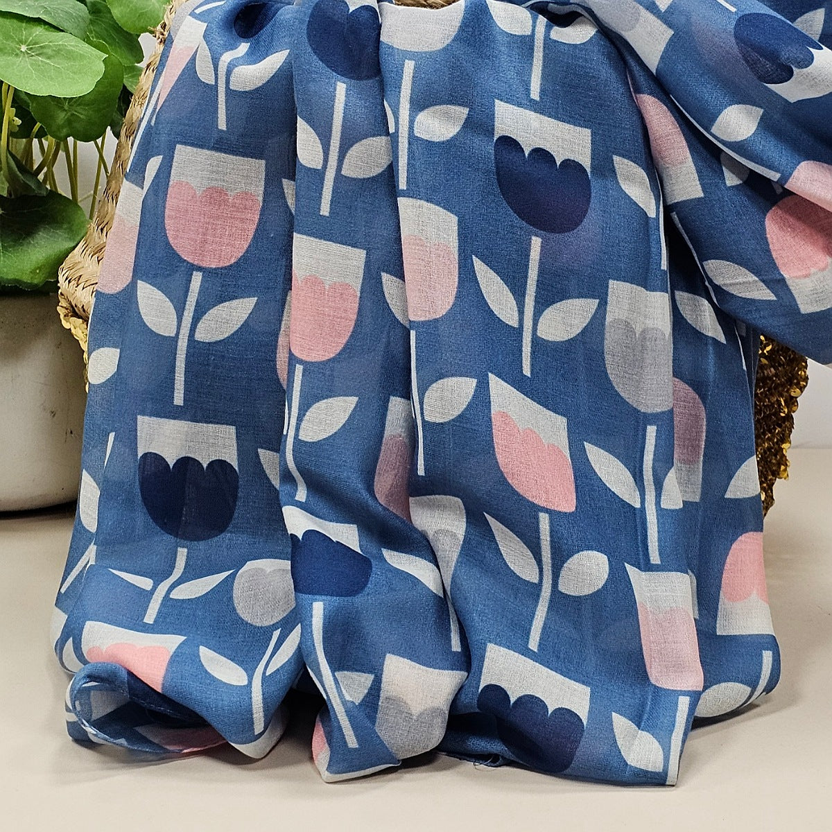 Tulips Scarf in Denim Blue
