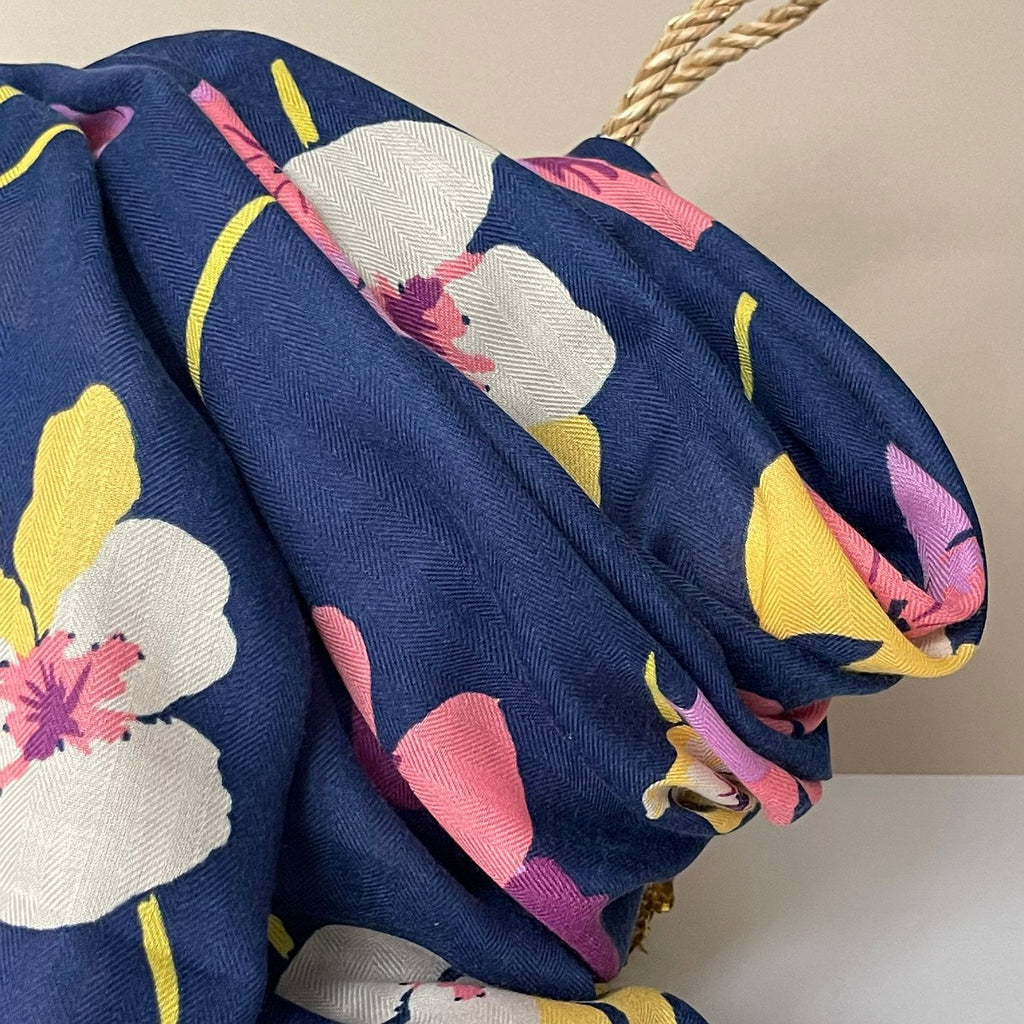 Violas Print Scarf in Navy Blue