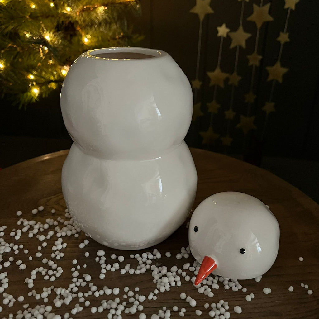 White Ceramic Snowman Ornament Large