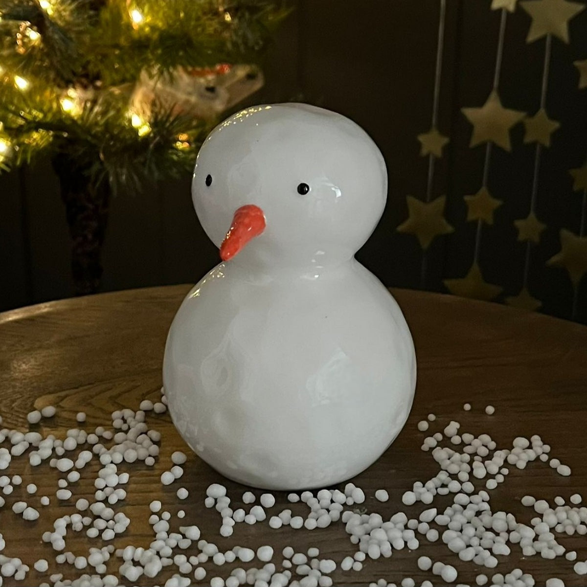 White Ceramic Snowman Ornament Medium
