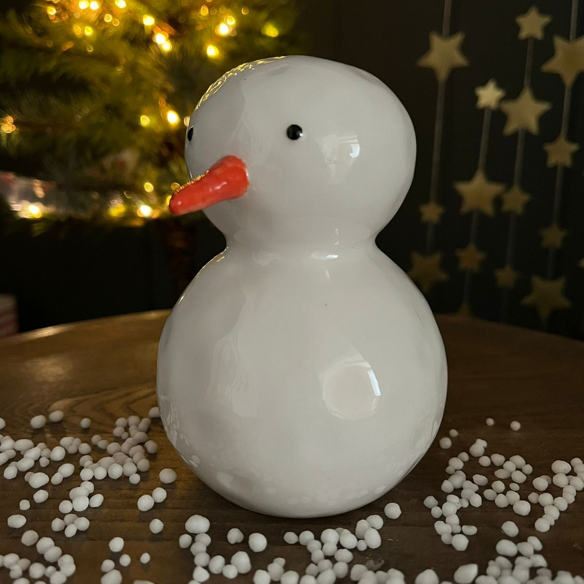 White Ceramic Snowman Ornament Medium