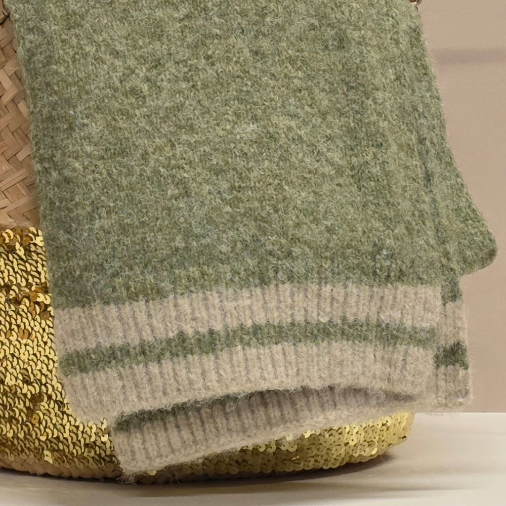 Wool Blend Scarf in Moss Green and Cream