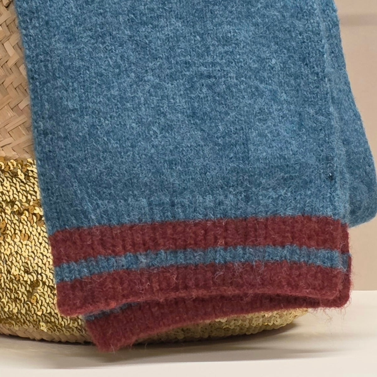 Wool Blend Scarf in Teal and Burgundy