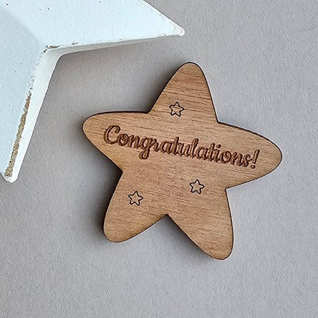 'Congratulations!' Wooden Star Pocket Token
