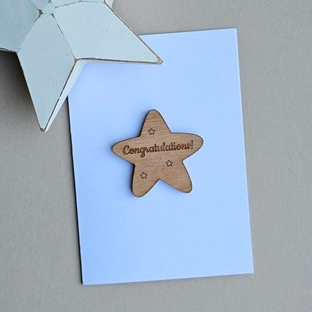 'Congratulations!' Wooden Star Token and Card