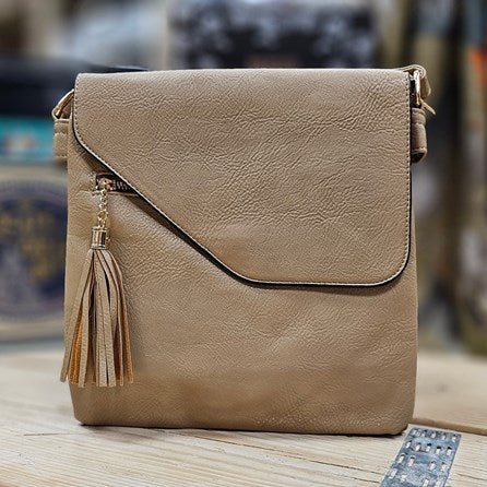Cross Body Bag With Tassel in Khaki