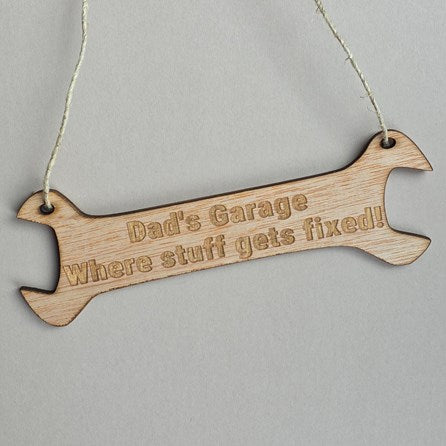 'Dad's Garage' Wooden Spanner Hanging Sign