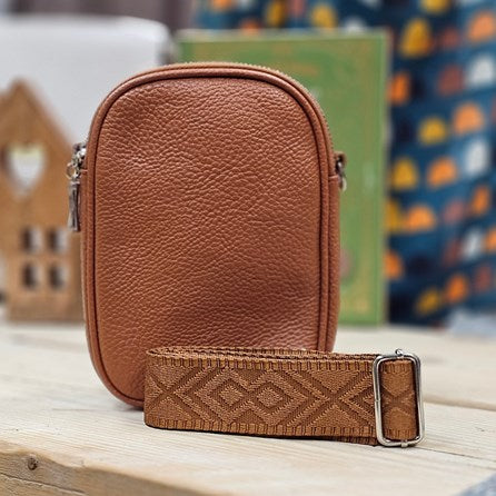 Double Zip Cross Body Bag in Brown