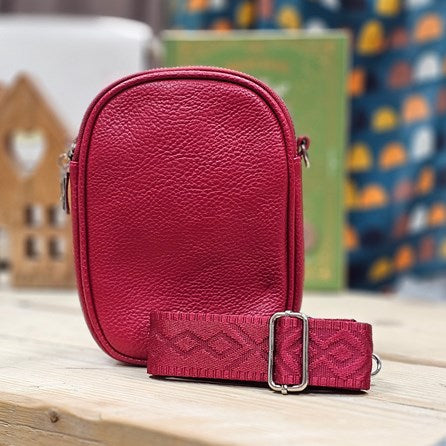 Double Zip Cross Body Bag in Dark Red