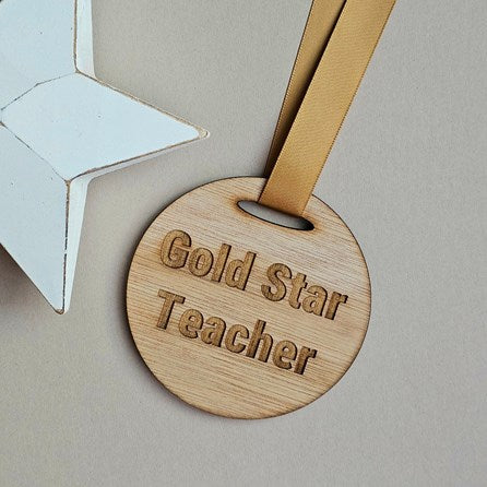 'Gold Star Teacher' Wooden Medal
