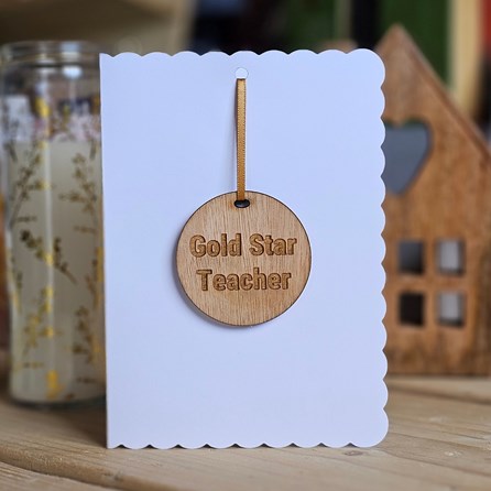 'Gold Star Teacher' Wooden Medal and Card