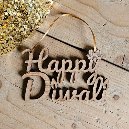 'Happy Diwali' Hanging Wooden Sign