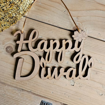 'Happy Diwali' Large Hanging Wooden Door Sign