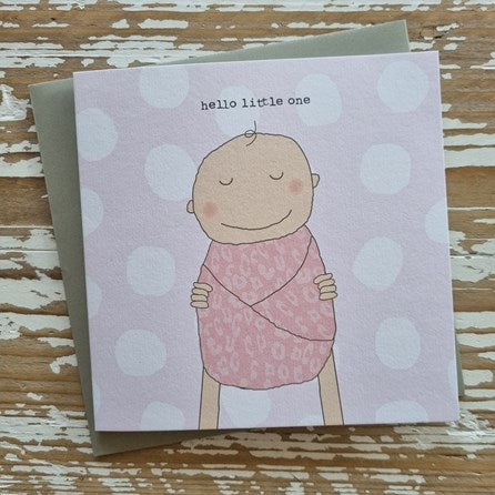 ‘Hello Little One' Pink Greetings Card