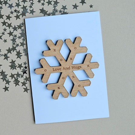 'Love and Hugs' Wooden Snowflake Token and Card
