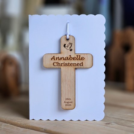 Personalised Christening Cross Hanging Decoration Card