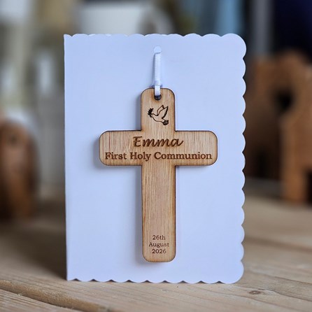 Personalised Communion Cross Hanging Decoration Card