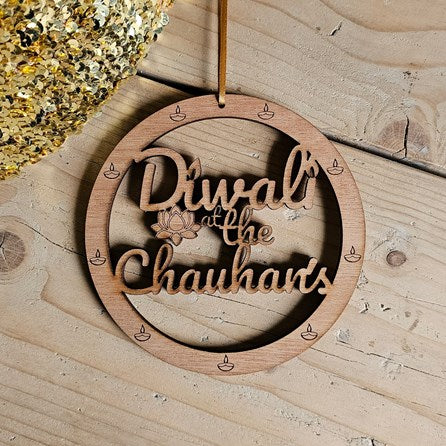Personalised 'Diwali at the' Hanging Wooden Sign