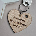 Personalised 'Heart Belongs To Dad' Wooden Keyring