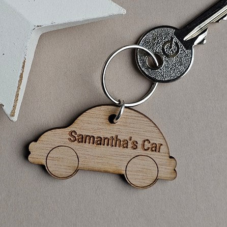 Personalised Name Wooden Car Keyring