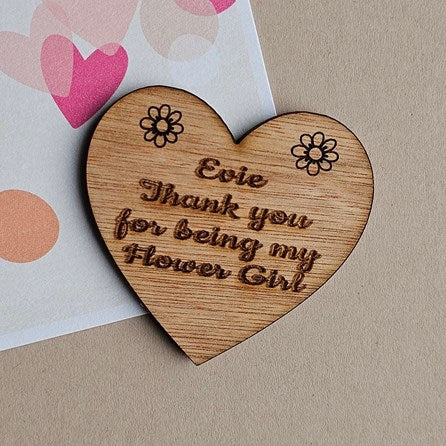 Personalised 'Thank You' Flower Girl Heart Pocket Token
