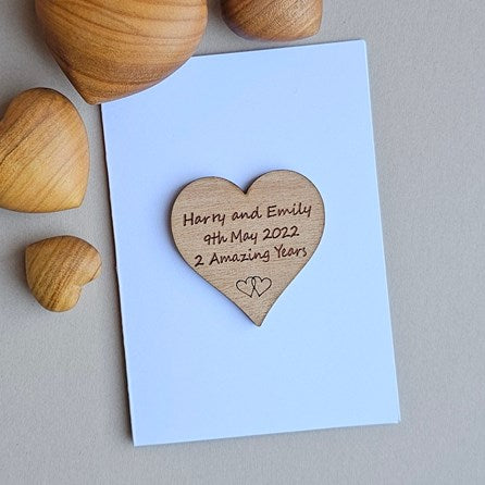 Personalised Wedding Anniversary Heart Token and Card