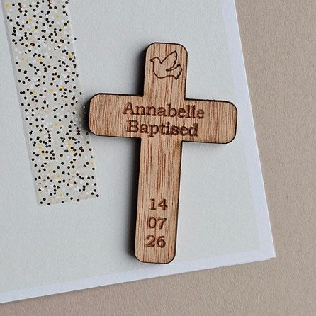 Personalised Wooden Baptism Cross Pocket Token