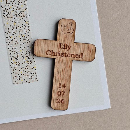 Personalised Wooden Christening Cross Pocket Token