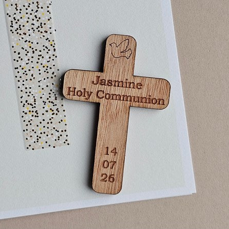 Personalised Wooden Communion Cross Pocket Token