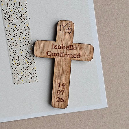 Personalised Wooden Confirmation Cross Pocket Token