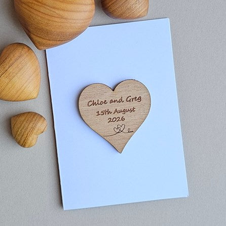 Personalised Wooden Wedding Heart Token and Card