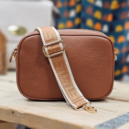 Single Zip Cross Body Bag in Brown