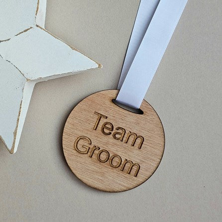 'Team Groom' Wooden Medal