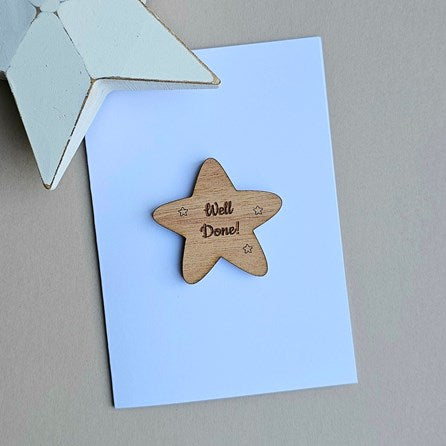 'Well Done!' Wooden Star Token and Card
