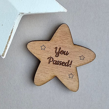 'You Passed!' Wooden Star Pocket Token