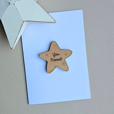 'You Passed!' Wooden Star Token and Card